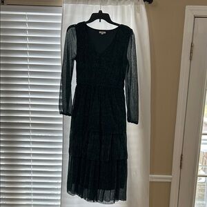 Maurices dark green with silver sparkle Long Sleeve Tiered Dress